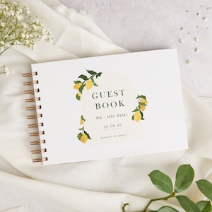 Amalfi Lemons Wedding Guest Book - Personalised Guest Book - Custom Wedding Guestbook - Wire Spiral Bound Landscape Wedding Book