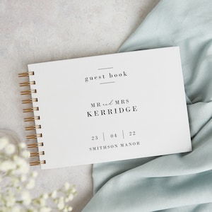 Simple Script Wedding Guest Book - Personalised Guest Book - Custom Wedding Guestbook - Wire Spiral Bound Landscape Wedding Book