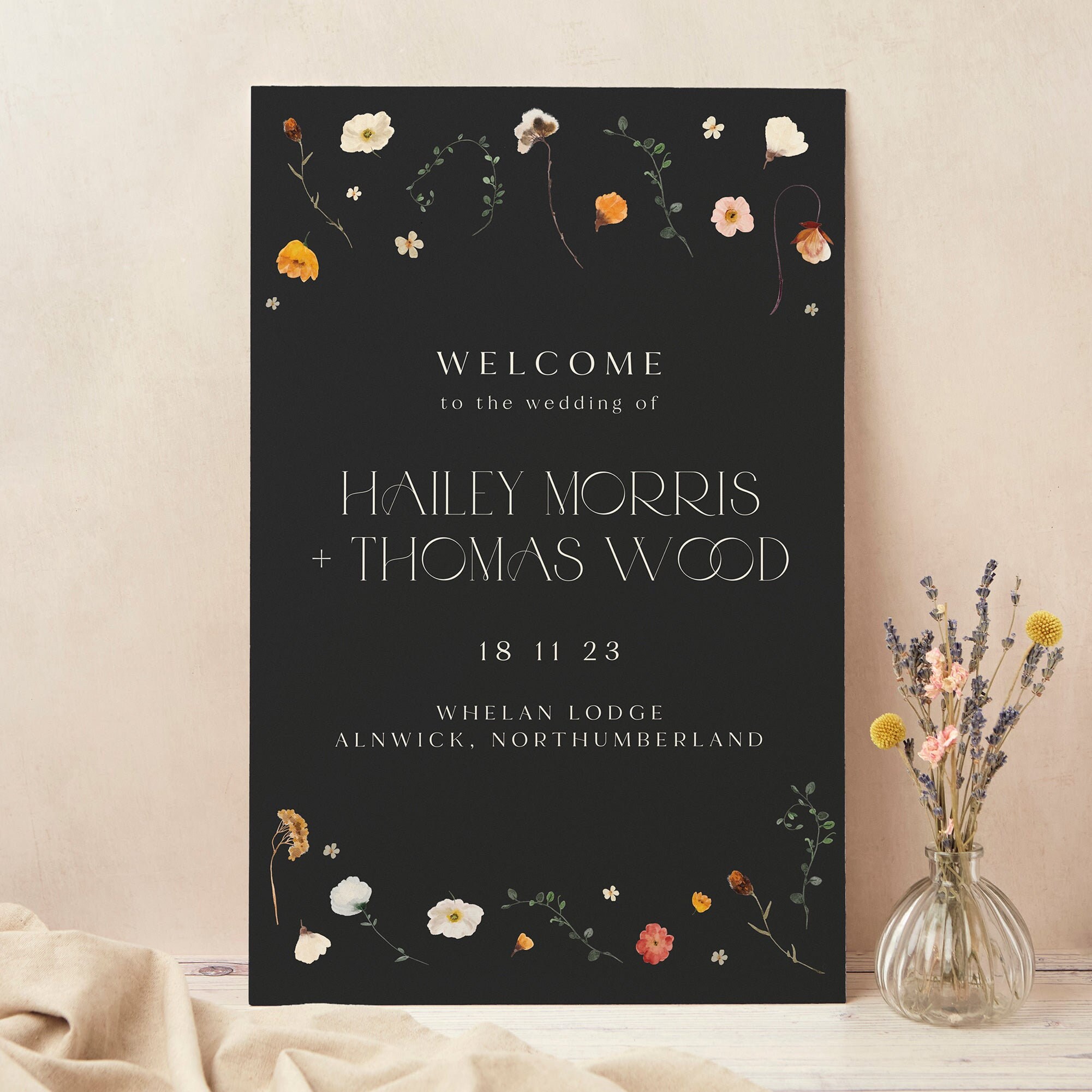 Wedding Welcome Sign, Custom Large Board, Printed, Winter Floral