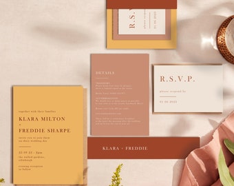 Caramel Autumn Wedding Invitations – Colour Block Design