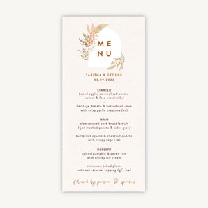Wedding Menu Cards - Printed Wedding Menus - Wedding Breakfast Dinner Cards - Wedding Reception Menu - Wedding Table - Modern Boho