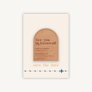 Wedding Save the Date Magnet - Wooden Engraved Save the Dates - Destination Wedding - Muted Travel