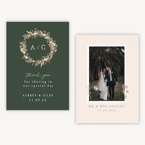 Carte de remerciement pour mariage avec couronne de fleurs séchées