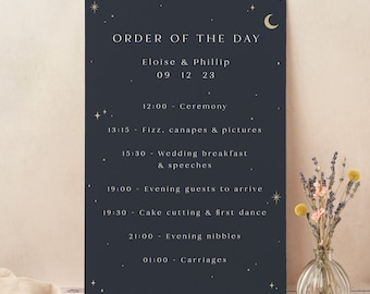 Celestial Night Sky Wedding Order of the Day Sign