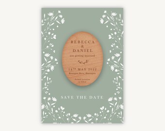 Sage Wildflower Wooden Magnet Save the Date