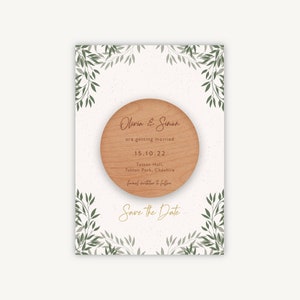 Wedding Save the Date - Wooden Engraved Magnet Save the Date - Botanical Rustic Save the Date