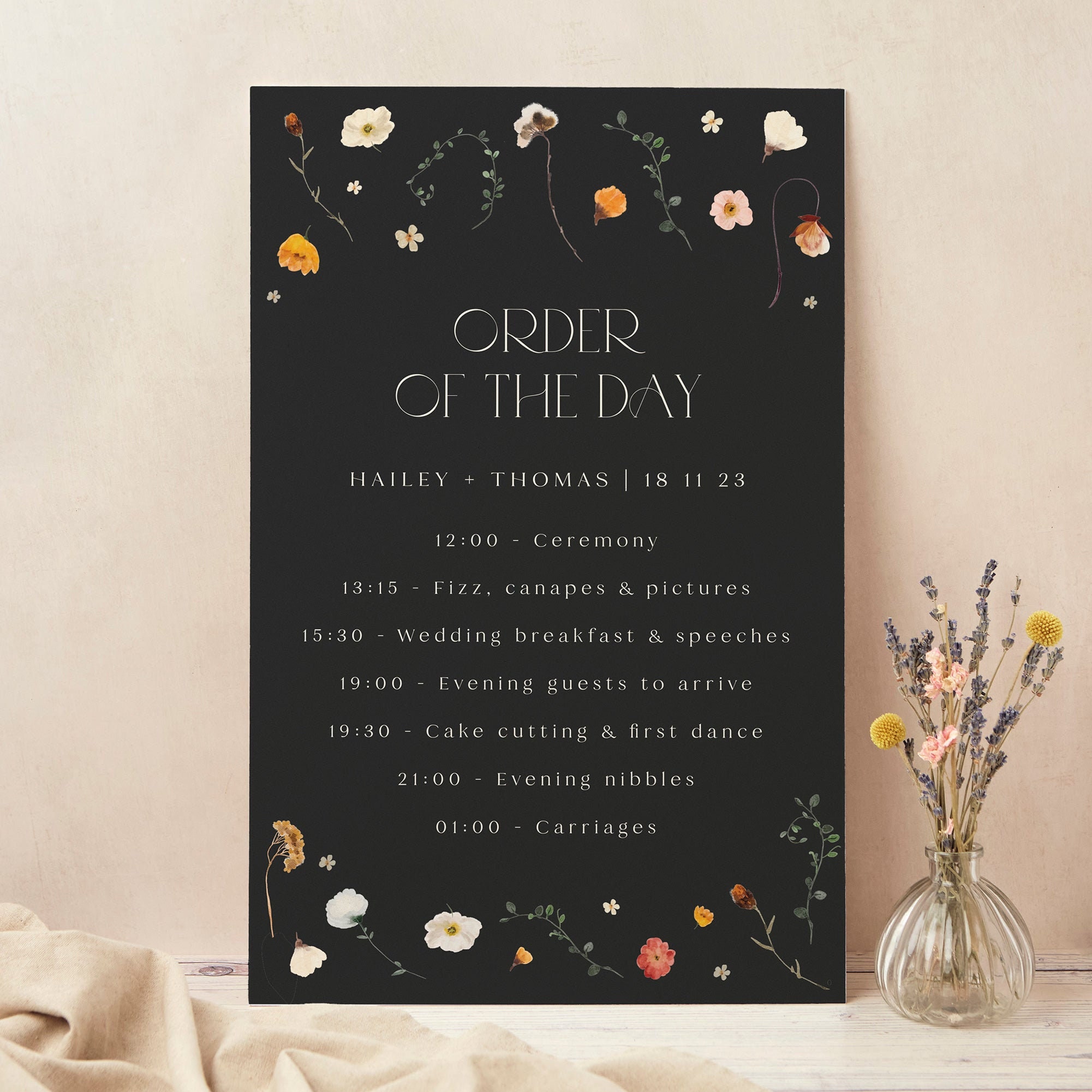 Winter Floral Wedding Order Of The Day Sign