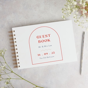 Retro Revival Wedding Guest Book - Personalised Guest Book - Custom Wedding Guestbook - Wire Spiral Bound Landscape Wedding Book