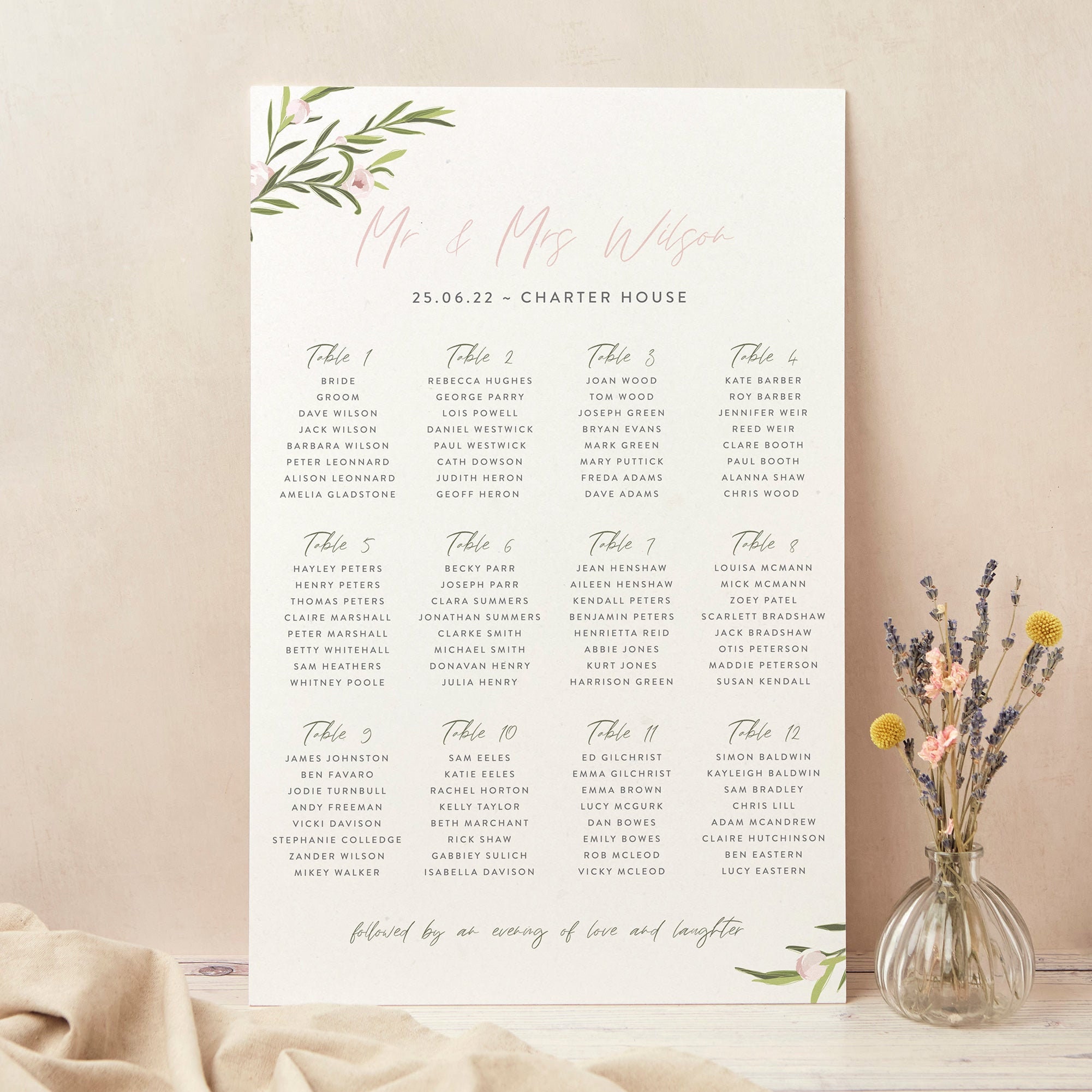 Wedding Table Plan, Seating Chart, Blush Peony