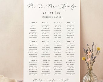 Wedding Table Plan, Seating Chart, Simple Script