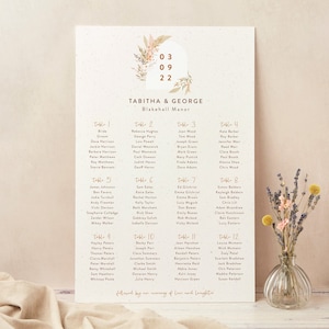 Plano de mesa de casamento, mapa de assentos, boho moderno