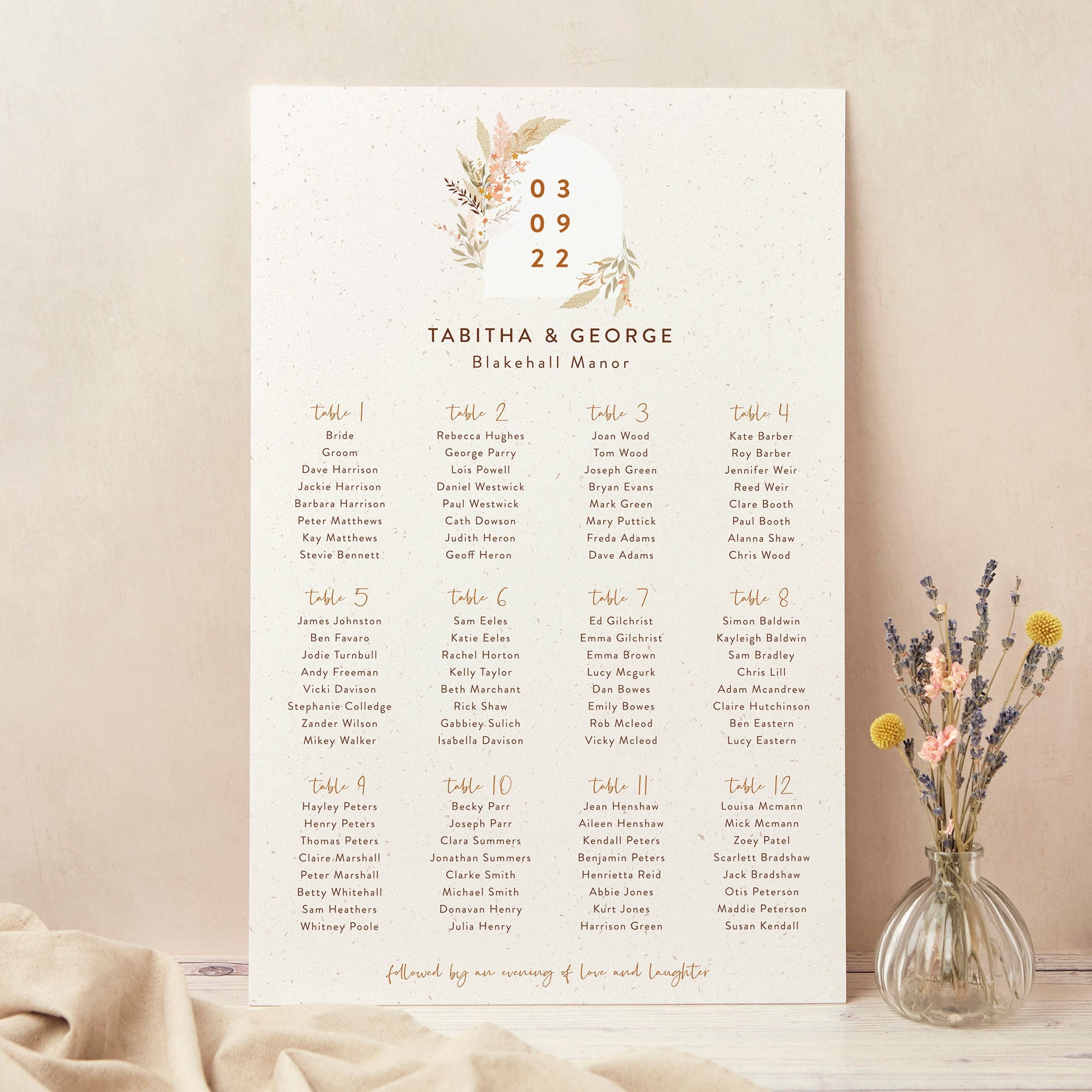 Wedding Table Plan, Seating Chart, Modern Boho