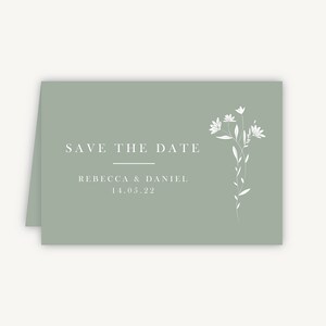 Wedding Save The Date Cards - Folded Save the Dates - Modern Floral Wedding Save the Date - Sage Wildflower