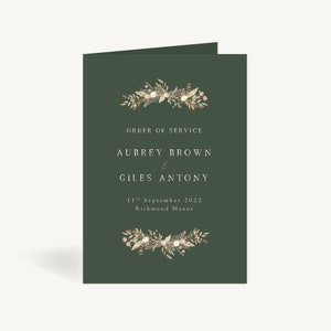 Wedding Order of Service - Wedding Ceremony Order of the Day - Wedding Program Order of Service Booklet - Stationery Dried Flower Wreath