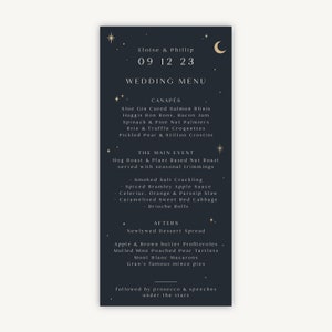 Menu de casamento personalizado - Menus de café da manhã de casamento - Design de menu de casamento - Céu noturno celestial