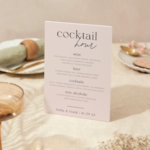 Getränke Menü Schild | Hochzeit Zeichen | A4 Robustes Foamex Schild | Blush Schrift
