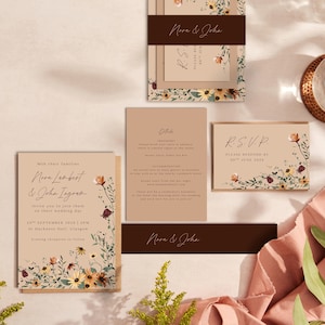 Custom Wedding Invitations - Autumn Wedding Invitations - Rustic Wedding Invites - Autumn Wildflowers