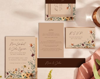 Autumn Wildflower Wedding Invitations – Rustic Custom Stationery