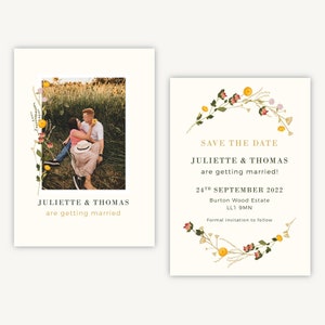 Cartes "Retenez cette date" pour mariage - Réservez cette date avec photo - Réservez cette date été pour votre mariage automne - Fleurs sauvages rustiques