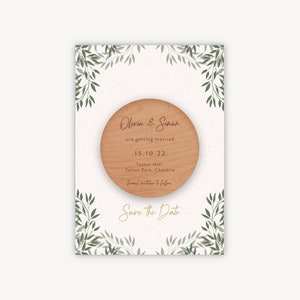Wedding Save the Date Magnet - Wooden Engraved Save the Dates - Rustic Wedding - Botanical Rustic