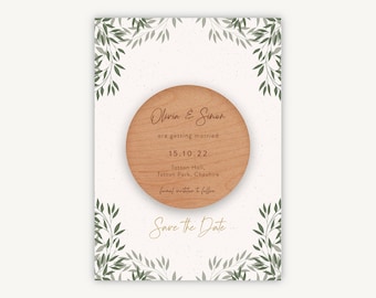 Save the Date, Magnet Save the Date, Botanical Rustic, Wedding, Green White Minimal