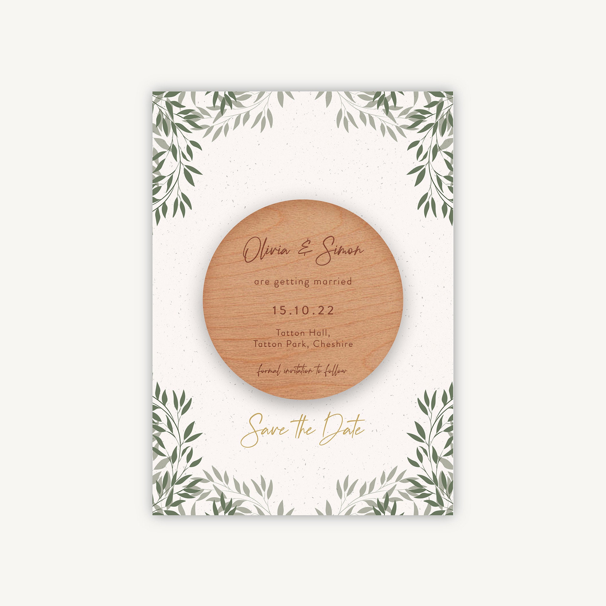 Save The Date, Magnet Botanical Rustic, Wedding, Green White Minimal