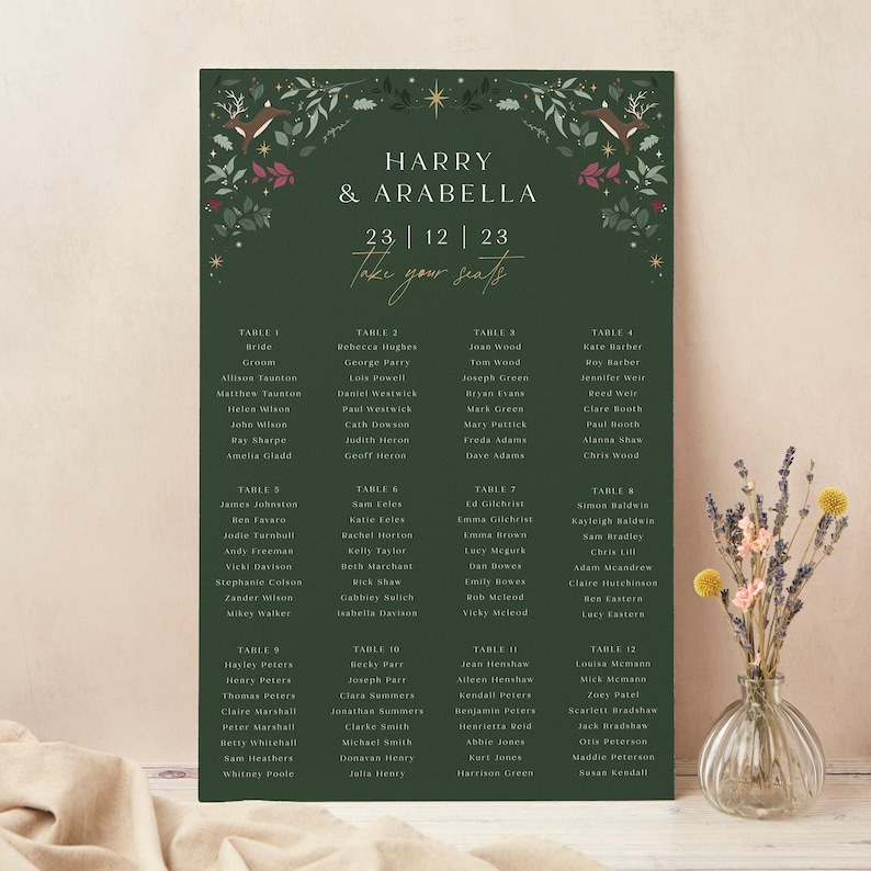 Wedding Table Plan, Seating Chart, Winter Christmas image 1