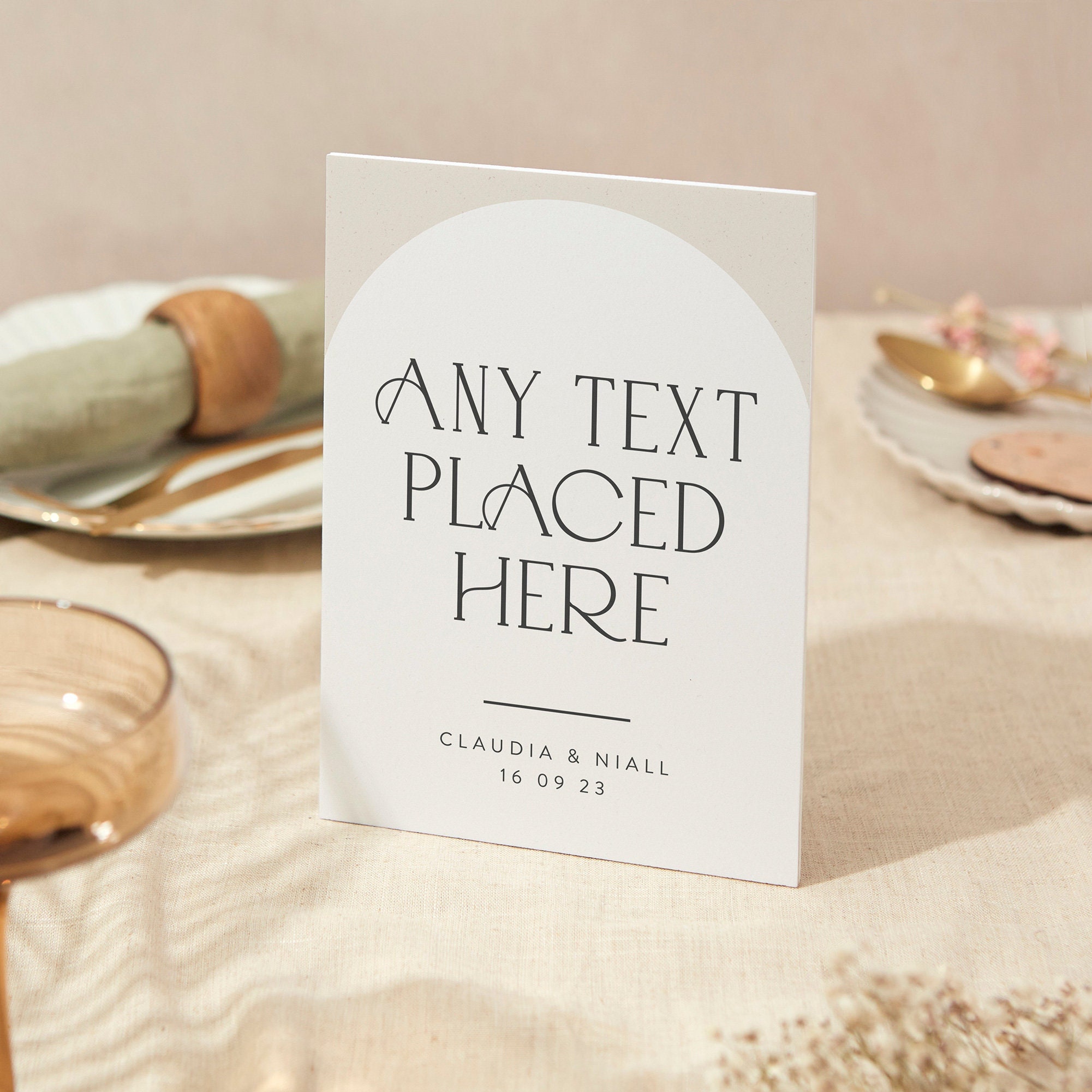 Custom Any Text | Wedding Sign A5 Sturdy Foamex Minimalist Arch