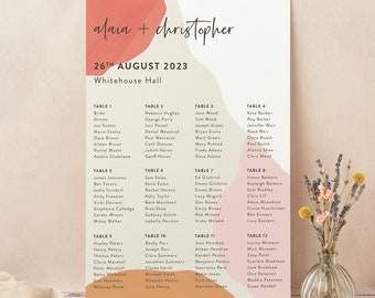 Wedding Table Plan, Seating Chart, Painterly Colour Pop