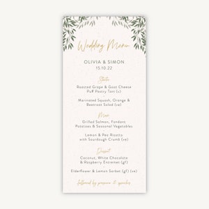 Wedding Menu Cards - Printed Wedding Menus - Wedding Breakfast Dinner Cards - Wedding Reception Menu - Wedding Table - Botanical Rustic