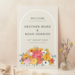 Wedding Welcome Sign, Custom Wedding Sign, Large Wedding Board, Printed, Bright Flowers