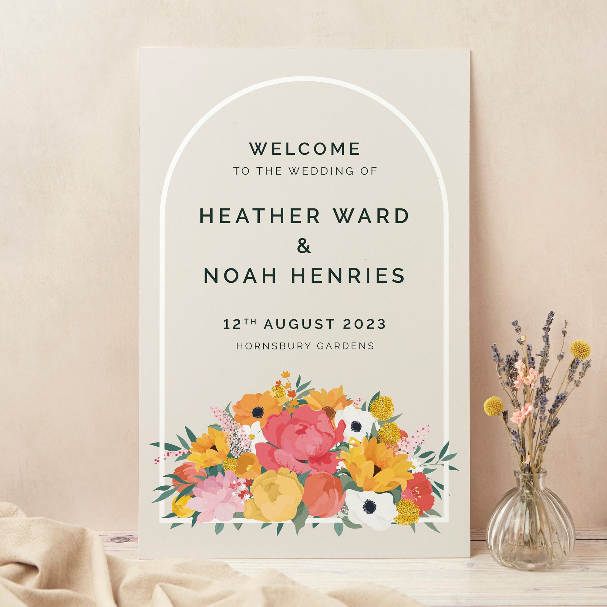 Wedding Welcome Sign, Custom Large Board, Printed, Bright Flowers