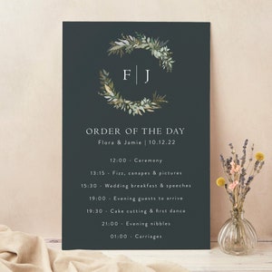 Wedding Order of the Day Sign - Wedding Timeline Sign - Order of Events Sign - Large Order of Service Sign - Winter Botnaical Wedding Sign