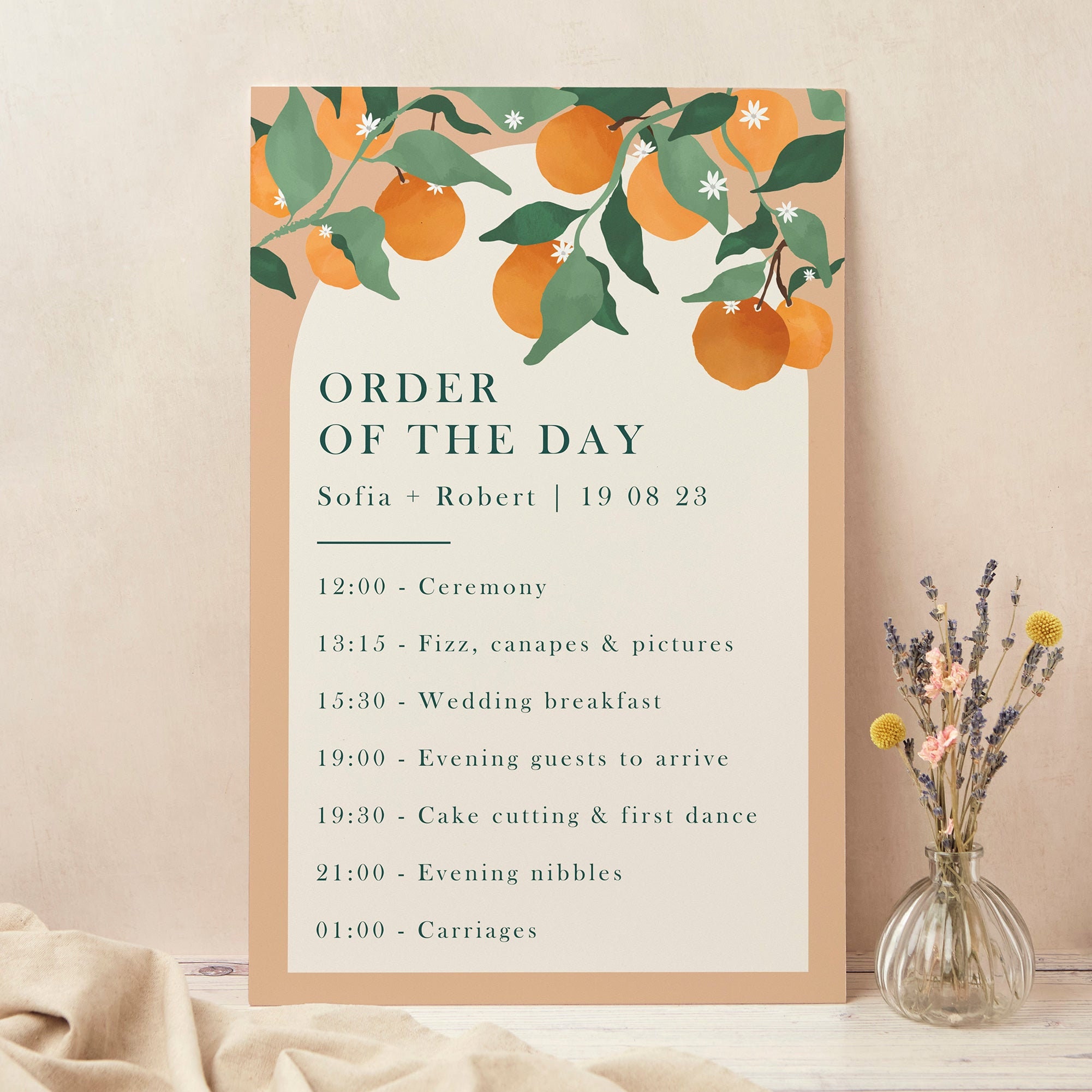 Mediterranean Oranges Wedding Order Of The Day Sign