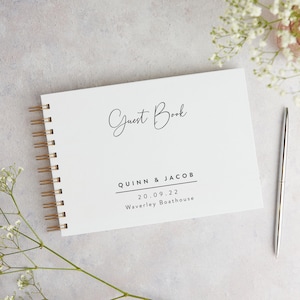 Romantic Script Wedding Guest Book - Personalised Guest Book - Custom Wedding Guestbook - Wire Spiral Bound Landscape Wedding Book