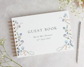 Regency Floral Wedding Guest Book - Personalised Guest Book - Custom Wedding Guestbook - Wire Spiral Bound Landscape Wedding Book