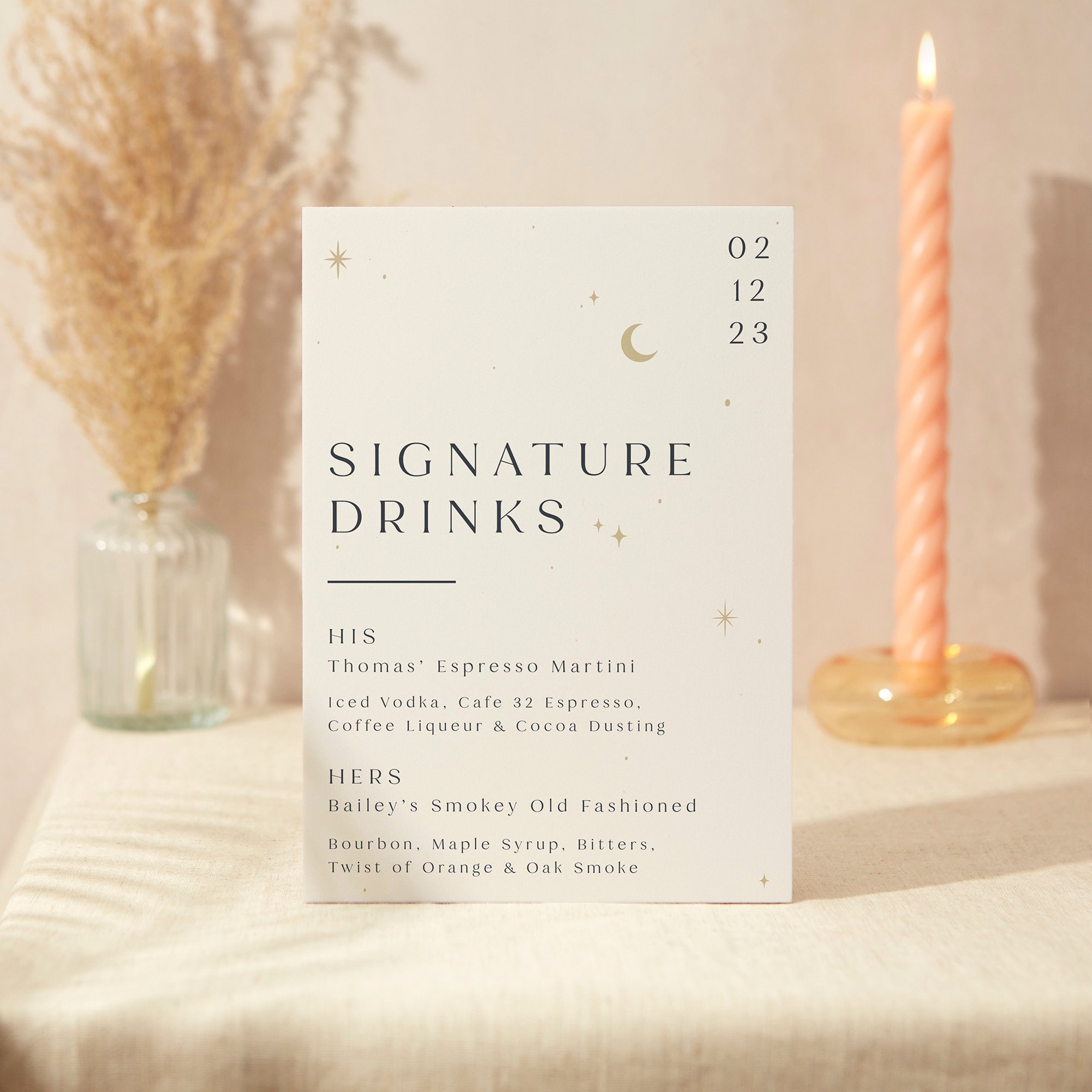 Signature Drinks Sign | Wedding A5 Sturdy Foamex Celestial Night Sky