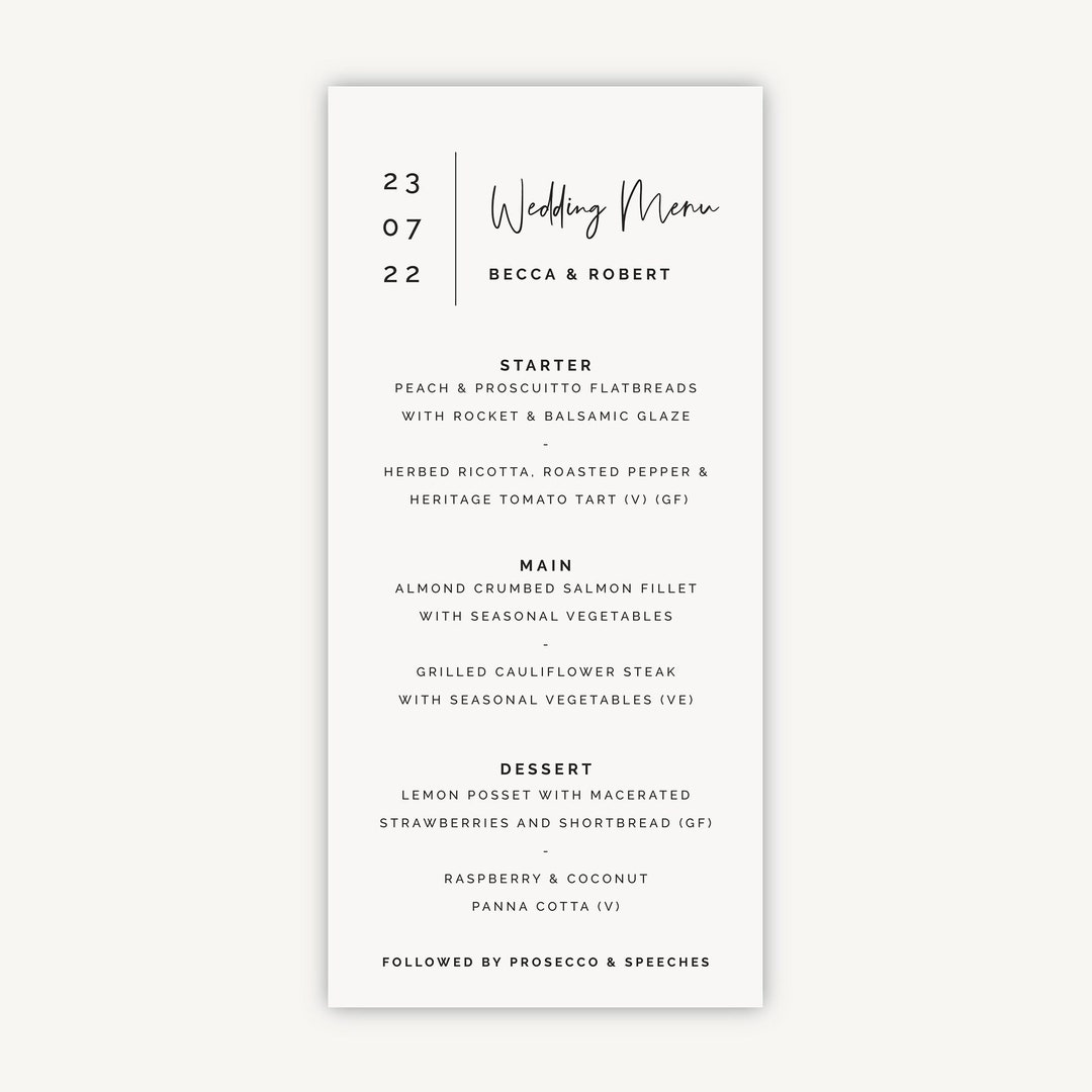 Custom Wedding Menu - Wedding Breakfast Menus - Wedding Menu Design ...