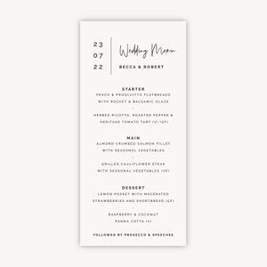 Wedding Menu Cards - Printed Wedding Menus - Wedding Breakfast Dinner Cards - Wedding Reception Menu - Wedding Table - Modern Script