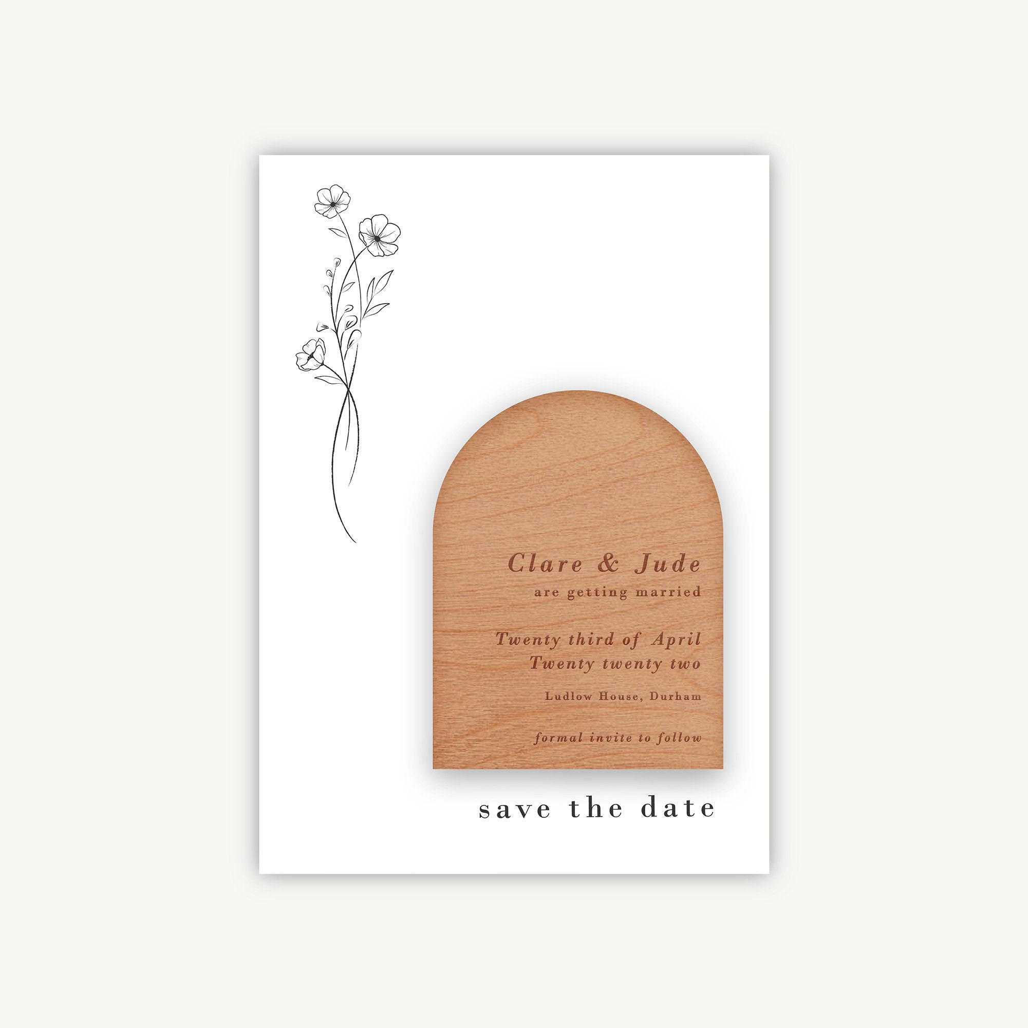 Save The Date, Magnet Simple Floral, White Spring Summer Wedding