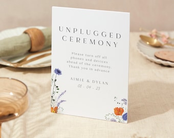 Unplugged Ceremony Sign | Wedding Sign | A4 Sturdy Foamex Sign | Pressed Wildflowers