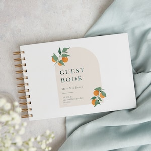 Mediterranean Oranges Wedding Guest Book - Personalised Guest Book - Custom Wedding Guestbook - Wire Spiral Bound Landscape Wedding Book