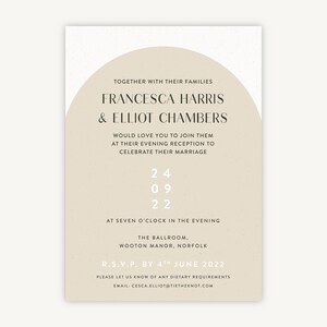 Custom Wedding Reception Invitations - Wedding Evening Invites - Minimalist Arch Evening Invitation