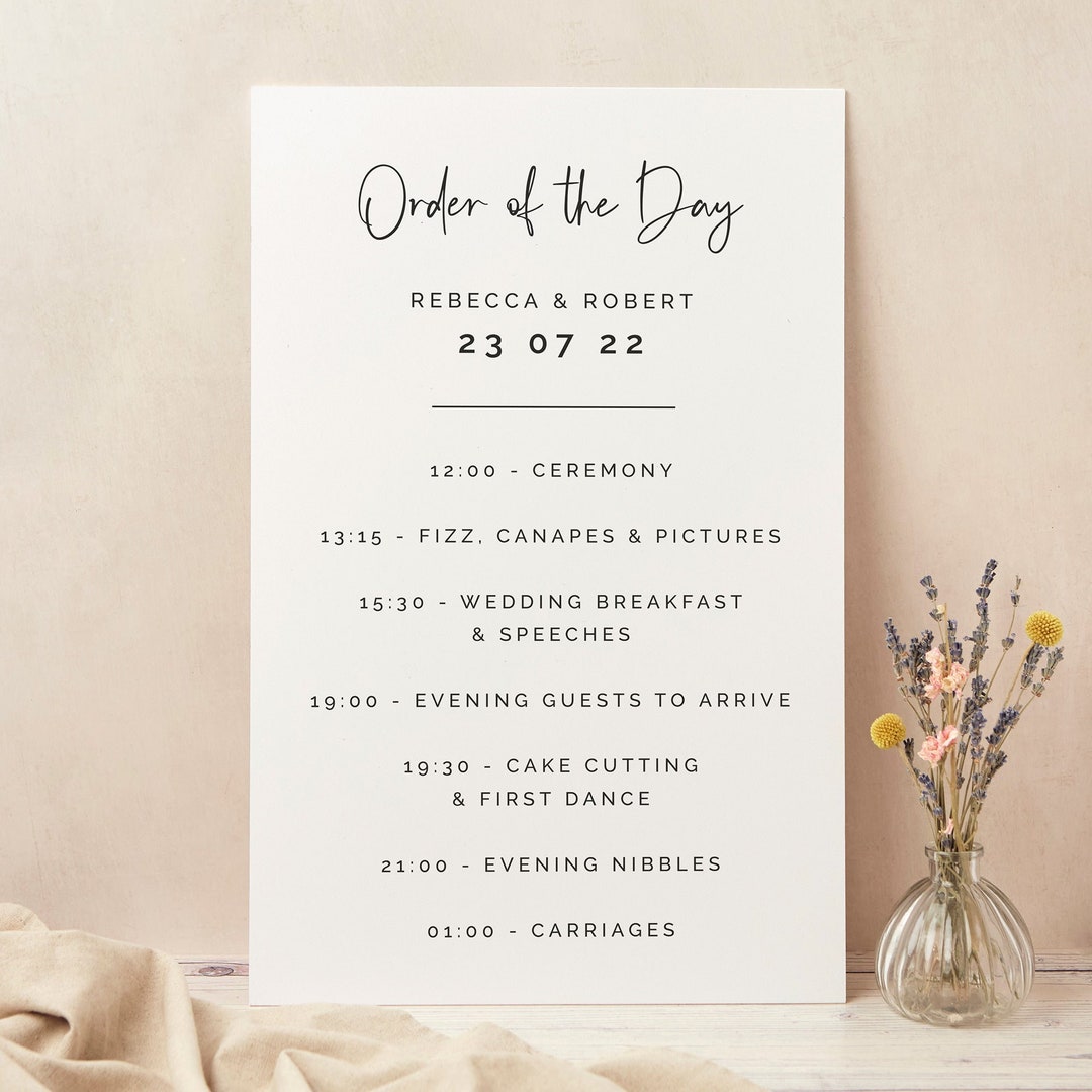 Wedding Order of the Day Sign - Wedding Timeline Sign - Order of Events ...
