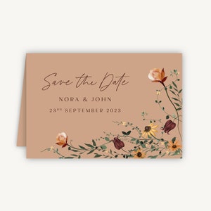 Carte "Retenez cette date" pour mariage - "Retenez cette date" pliée - automne Mariage "retenez cette date" - fleurs sauvages d'automne