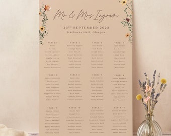 Wedding Table Plan, Seating Chart, Autumn Wildflowers