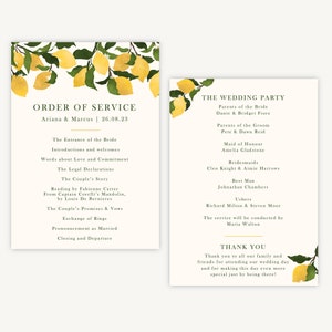 Wedding Order of Service - Wedding Ceremony Order of the Day - Wedding Program Order of Service Sheet - Wedding Stationery Amalfi Lemons