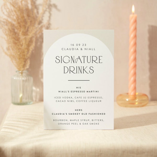 Signature Drinks Sign | Wedding Sign | A5 Sturdy Foamex Sign | Minimalist Arch