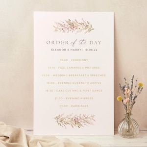Wedding Order of the Day Sign - Wedding Timeline Sign - Order of Events Sign - Large Order of Service Sign - Dried Flower Hoop Wedding Sign