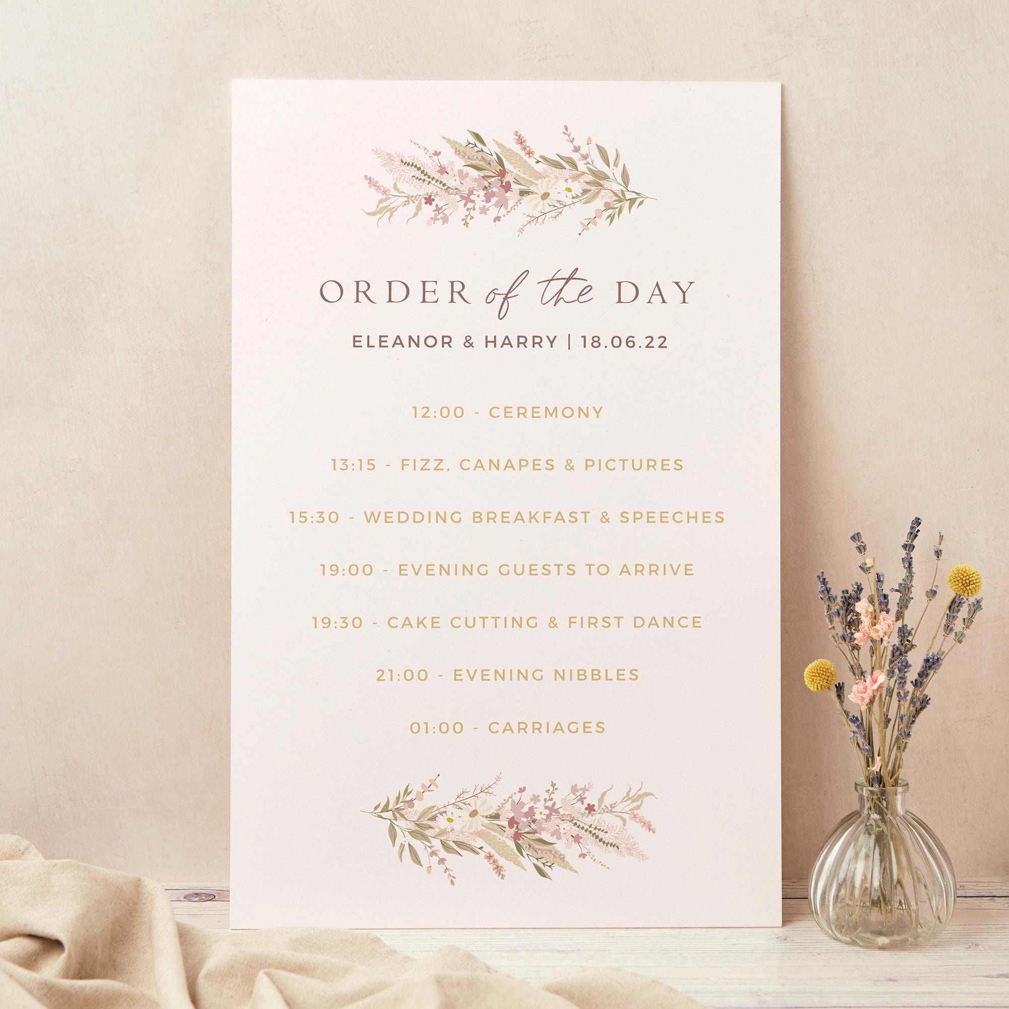 Dried Flower Hoop Wedding Order Of The Day Sign